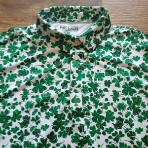 Pins & Aces Polo Mens XXXL 3XL White Green Clover Shamrock Golf Performance